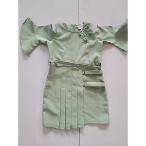 My‎ Baby Girls Sage Green Cold Shoulder Floral Applique Pleated Dress Size 50cm